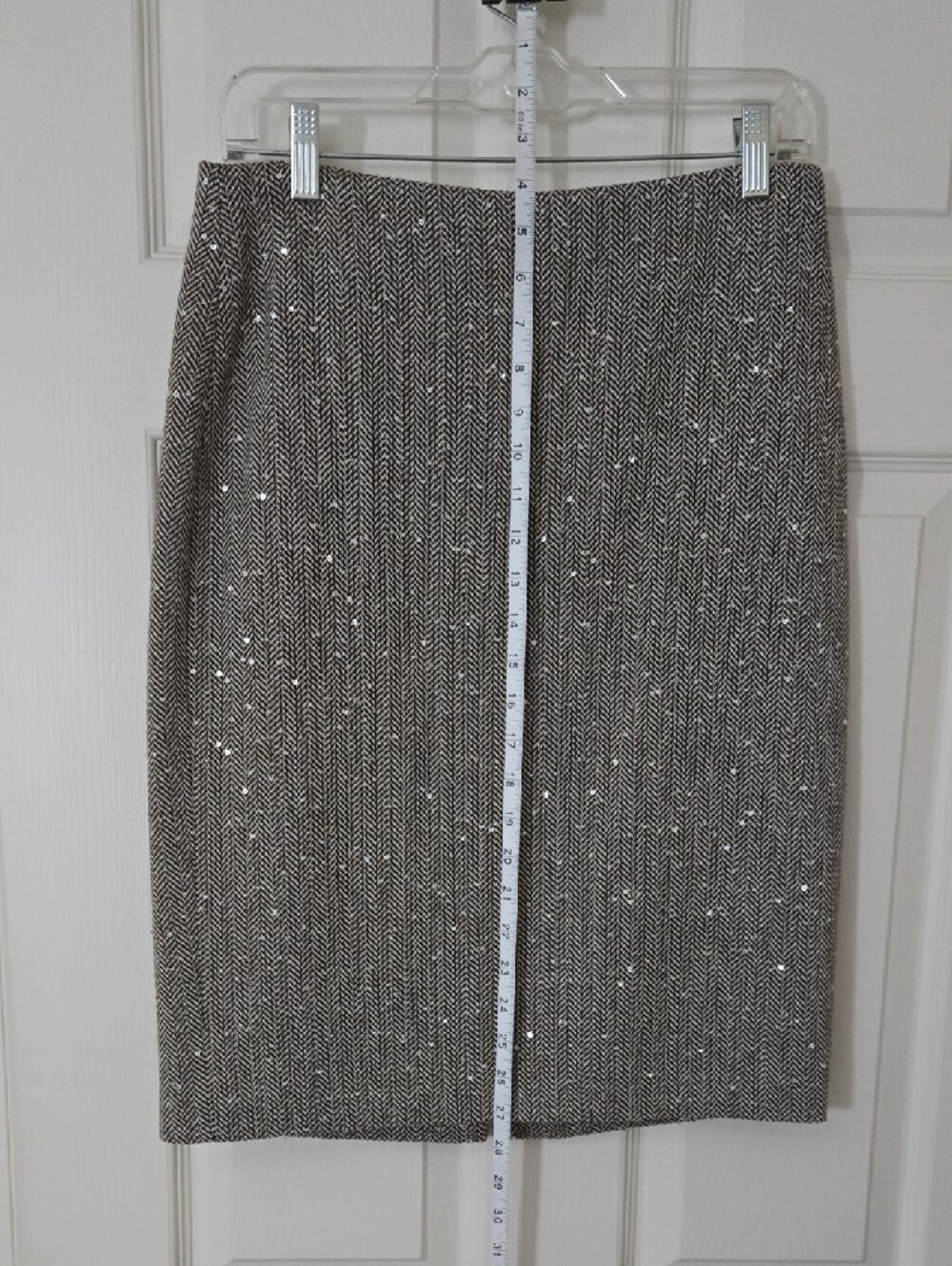 Brooks Brothers Brown and White Herringbone Pencil Skirt With Sparkle - Picture 2 of 9